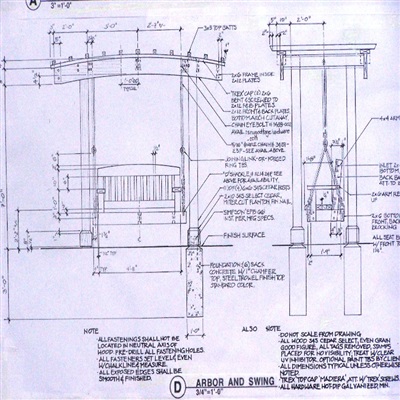 Construction detail, arbor/swing, private residence.

Construction detail documents allow clients to receive equally-based bids from contractors.  They also allow clients to build things themselves, if they choose.  Construction documents give our clients control of project development. 

At KDG every part of a conceptual plan can be built.  Carefully constructed details make reality of the concept developed by us through interaction with our clients.