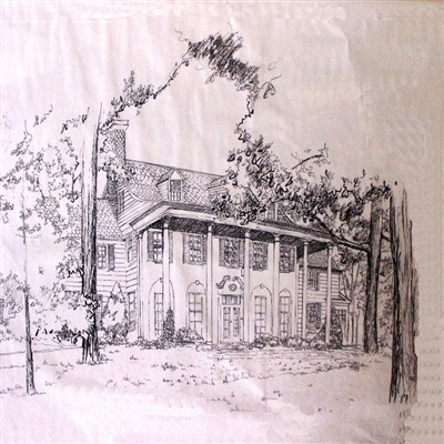 First of three black and white perspective drawings, private residence.