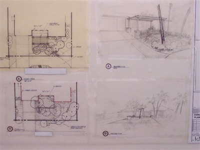 Conceptual drawing, first two of five master plans for entry, private residence, FL