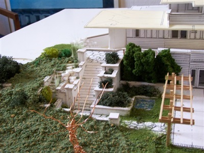 Model detail: Frank Lloyd Wright designed residence restoration plan.