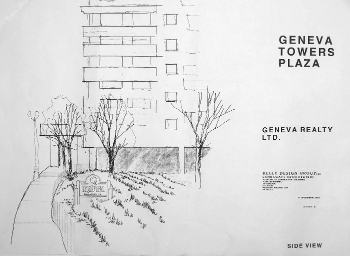 architectural landscape design print Geneva Towers