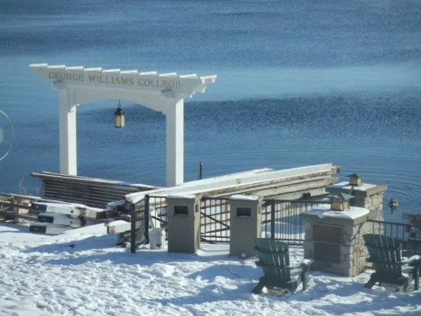 waters edge architecture snow covered