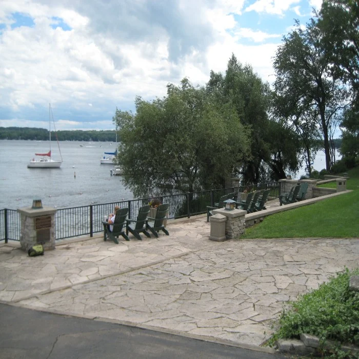 stone walway by water