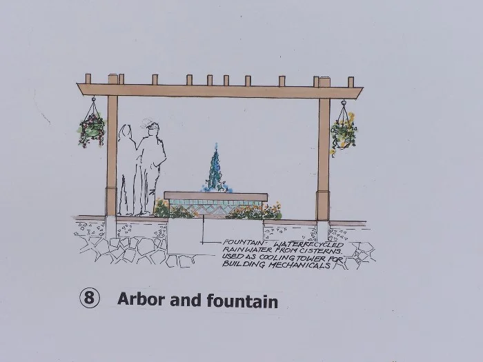 architectural landscape design colored print arbor and fountain